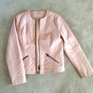 Women’s Light Pink Faux Leather Moto Jacket